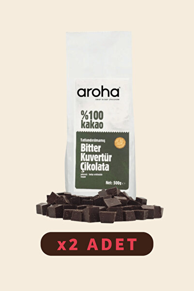 AROHA %100 Kakao Tatlandırılmamış Bitter Kuvertür Çikolata 2'li Paket (500 G ...