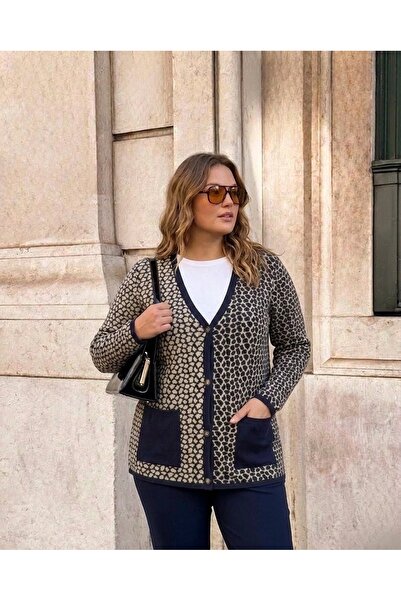onno style women سترة تريكو كلاسيكية بنمط الفهد من نسيج الفولاذ
