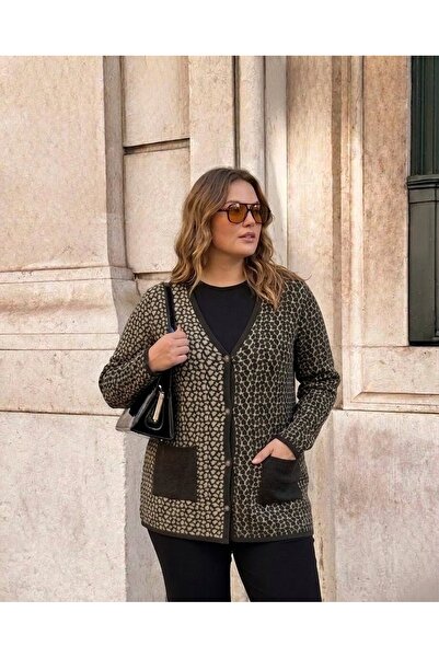 onno style women سترة تريكو كلاسيكية بنمط الفهد من نسيج الفولاذ