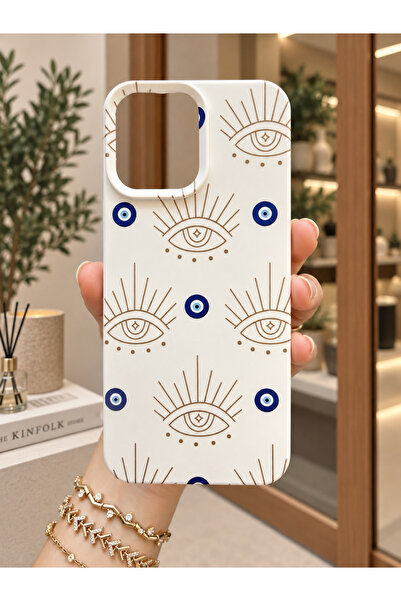 OVADA İphone 14 Pro Max Uyumlu Nazar Boncuğu Desenli İçi Kadife Silikon Kılıf
