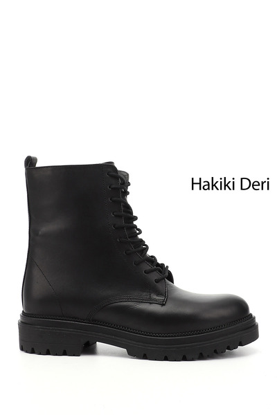 GÖNDERİ(R) Kadın Siyah Fermuarlı Hakiki Deri Postal Bot