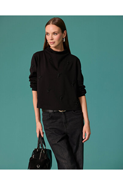 SEÇİL İnci Çiçek Detaylı Dik Yaka Sweatshirt