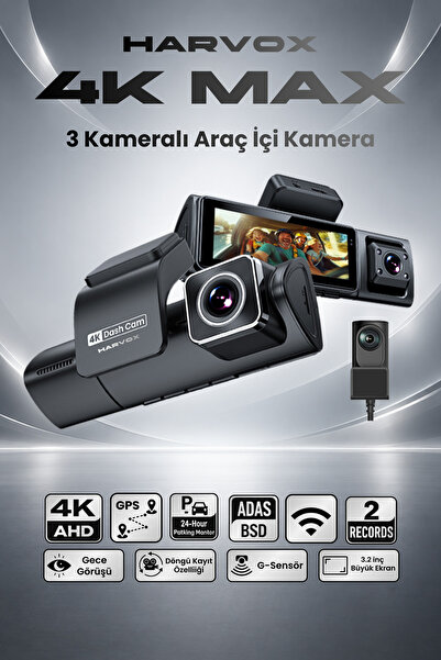HARVOX Araç İçi Kamera 4K HD Görüntü WiFi GPS ADAS Özellikli Yapay Zekalı 24 ...