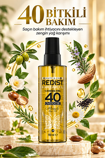 Redist %100 Doğal - Vegan 40 Bitkili Saç Bakım Yağı –Yıpranmış Cansız Saçlara Özel 150 ml