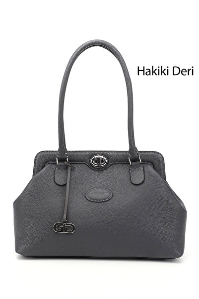 GÖNDERİ(R) Women/Girls Gray Floater Genuine Leather Hand and Shoulder Bag