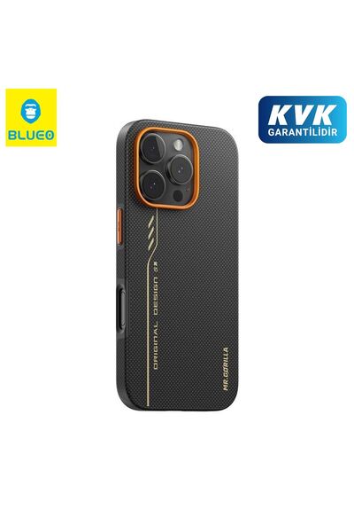 BLUEO İphone 16 Pro Magsafe Uyumlu Wrapped Aramid Fiber Turuncu Telefon Kılıfı