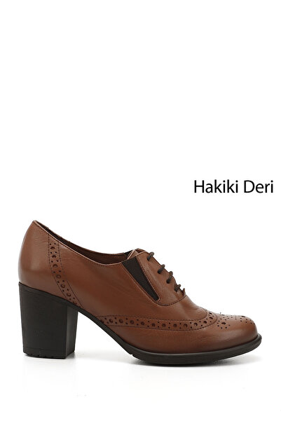 GÖNDERİ(R) Tan Antique Gön Genuine Leather Round Toe Thick Heeled Rubber Sole...