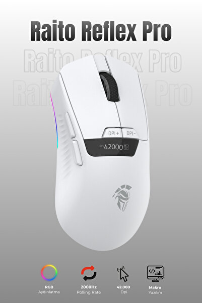 THRONE Reflex Pro 42.000 Dpi PAW 3395/2K OLED Ekran & Yazılım PTFE Gaming Mou...