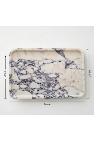 İNCEİSDESİGN Natural Marble Presentation Tray / Opium Violet Organizer (20X30 cm)