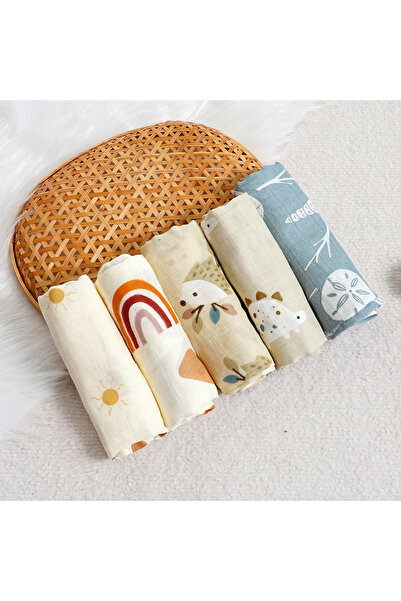 Choice SF06 HappyFlute New Print 5Pcs/set 60*60CM Soft Muslin Swaddle Feeding...