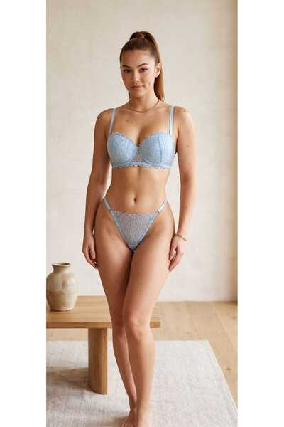 WOMEN'S WORLD FANTASY DANTELLİ DESTEKLİ PUSH UP TANGA KÜLOT SÜTYEN TAKIM
