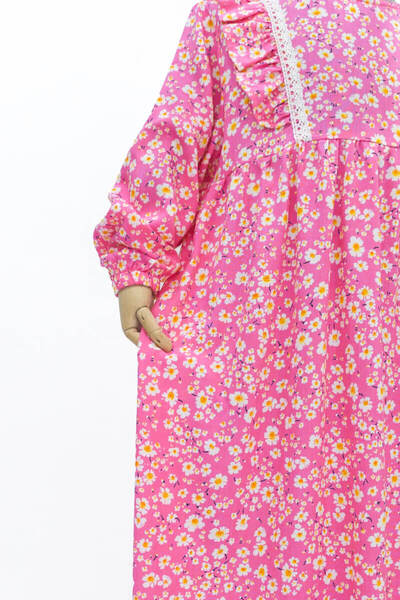 Betül Akbay Girl's Hijab Dress – Ahsen Model Cotton Viscose Full Length – Pink