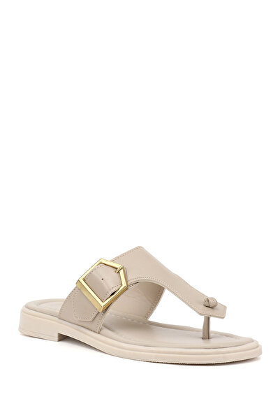 GÖNDERİ(R) Women's Beige Flip Flops Buckled Casual Slipper