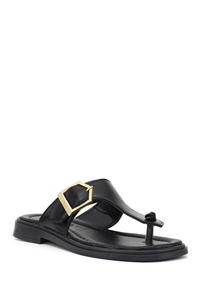 GÖNDERİ(R) Women's Black Flip Flops Buckled Casual Slipper