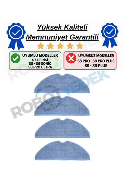 robotyedek Roborock S8, S7, S7 Maxv, S7 Maxv Ultra, S7-s8 Pro Ultra Uyumlu 4 Adet Mop Bez-yüksek Kaliteli