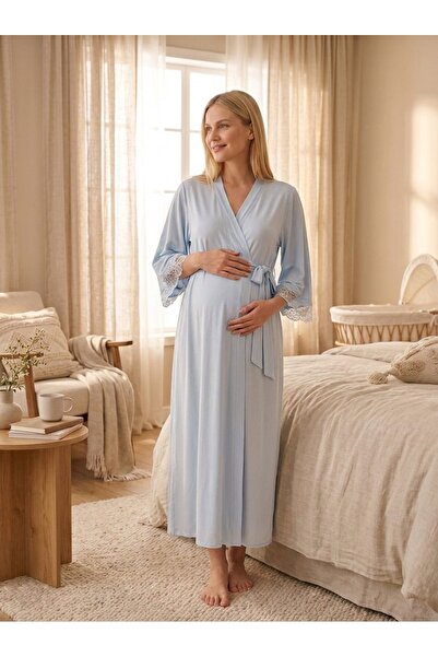 Lady Lingerie طقم قميص نوم وروب للحوامل والمرضعات من قطعتين |   قميص نوم طويل...