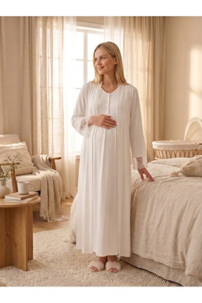 Lady Lingerie 2-Piece Maternity & Nursing Nightgown and Wrap Robe Set | Long ...