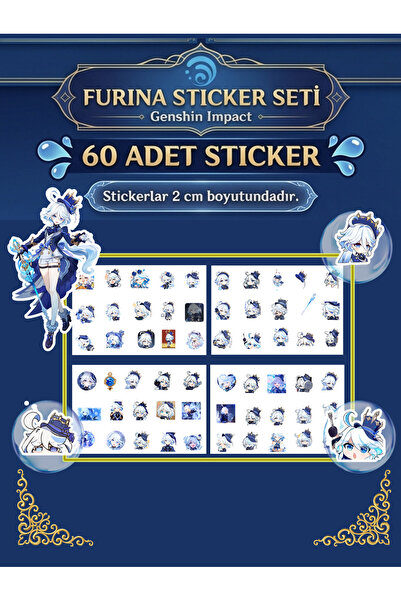 Akumastik Genshin Furina 60 adet sticker seti -2cm - Anime sticker