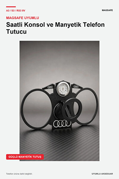 Genel Markalar Audi A3 8V Uyumlu Telefon Tutucu Mıknatıslı Araç Saati 2013-20...