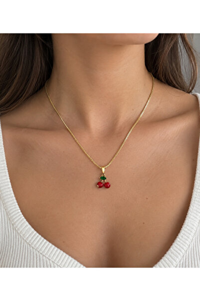 XUPING JEWELRY TuelaTaki /Xuping Jewelry Kiraz Figürlü Gold Renk Minimal Kolye