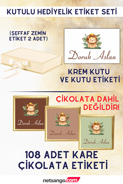 Netsan Etiket Aslan Desen Krem Kutulu Hediyelik Etiket Seti - Kutu ,Kutu Etik...
