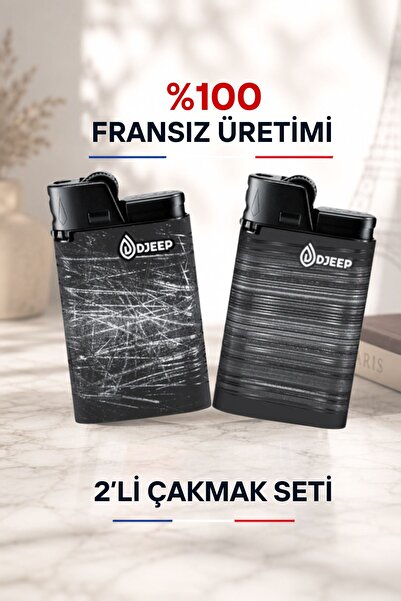 DJEEP Siyah Serili Taşlı Çakmak | 2'li Set | Orijinal Fransız Marka | Mat Siy...