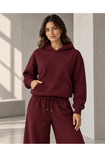 EVIus Oversize Hooded 100% Cotton Wide Leg Sweatpants Set