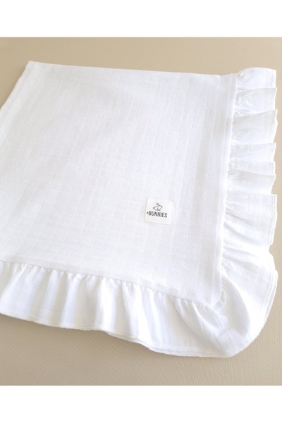 jr.bunnies White Ruffle- Multi-Purpose Muslin Blanket