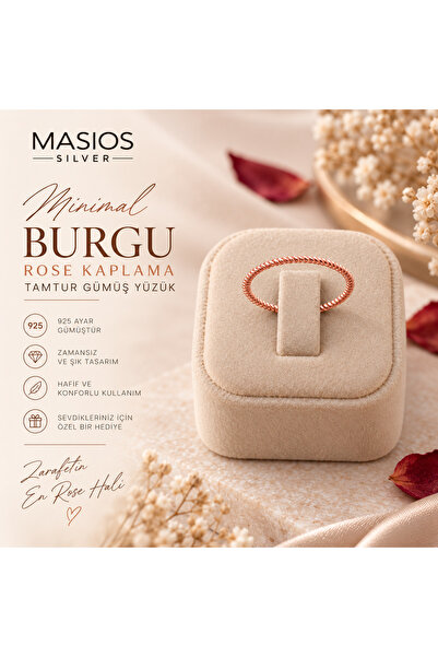 Masios Silver Rose Kaplama Minimal Burgu Gümüş Yüzük