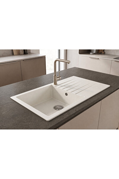 GÜNEY ANKASTRE RealStone P014 LOADIKYA 86 XL 86×50 cm Beyaz Granit Evye + Tek...