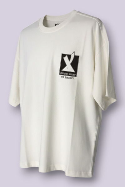 Oversize Tişört 'Know What To Reject' Baskılı Ribana Yakalı Unisex %100 Pamuk