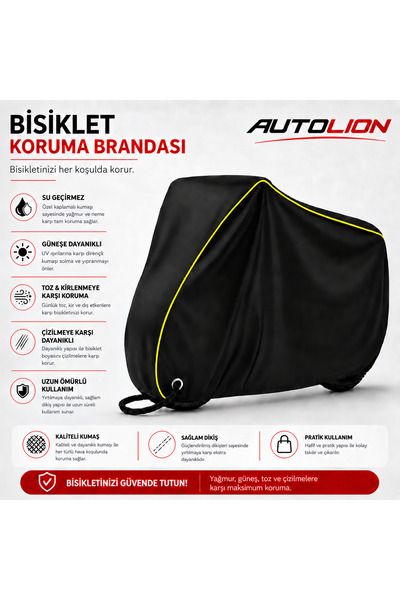 AUTOLION Bisiklet koruma brandası siyah renk sarı dikişli