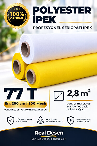 77T Serigrafi Baskı İpeği Silk Screen — Beyaz/Sarı Polyester Mesh 280cm - Cam Metal Seramik Baskı İçin Profesyonel Elek