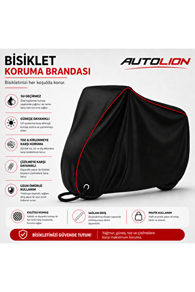 AUTOLION Bisiklet koruma brandası siyah renk kırmızı dikişli