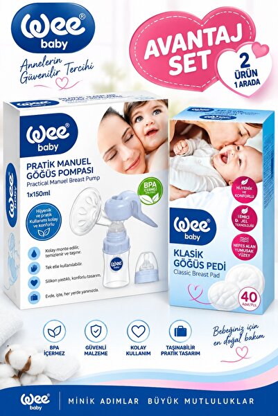 Wee Baby Pratik Göğüs Pompası + 40 Adet Klasik Göğüs Pedi Avantaj Paketi Anne...