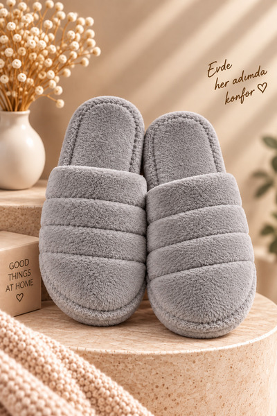 star shoes Γκρι βελούδινες γυναικείες παντόφλες σπιτιών
