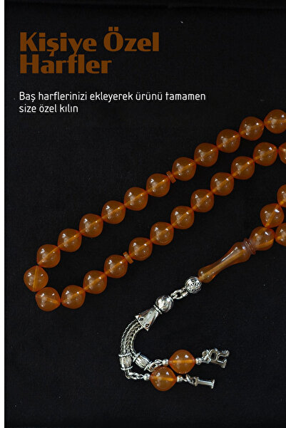 Tesbih Otağı Özel Harfli Ateş Kehribar Tesbih – Premium Özel Kutulu Hediye Seti - Sertifikalı Kehribar