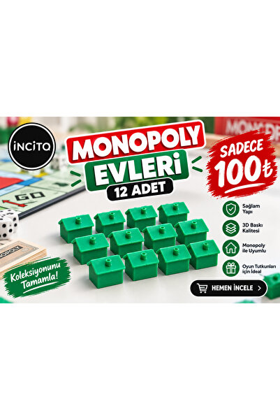 Monopoly Eksik Yedek Ev / Monopoly Evi 12 adet yedek parça / 1 paket 12 adet /
