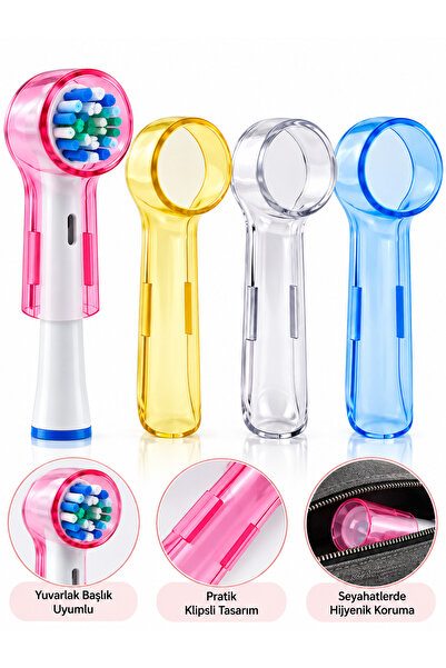 hopsepete 4’lü Renkli Diş Fırçası Başlığı Koruyucu Kapak Seti Oral B Uyumlu Ş...