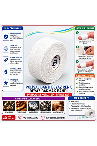 Torna Türk Polisaj Bantı Beyaz Parmak Koruyucu Polisaj Bandı