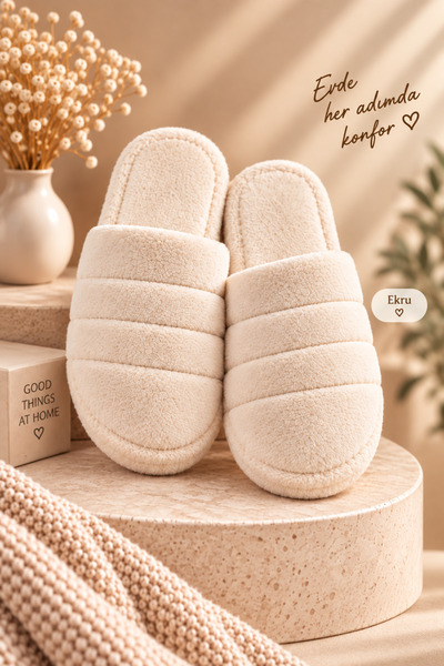 star shoes Cream Plush Women's House Slippers