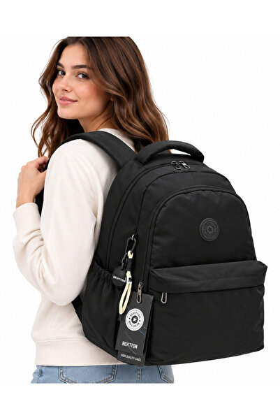 Bevitton Unisex Waterproof Fabric School Backpack Black School Bag 2200
