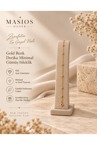 Masios Silver 925 Ayar Gold Dorika Minimal Gümüş Bileklik