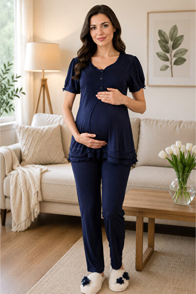ByLohusa Effortt Navy Blue Maternity Pajama Set