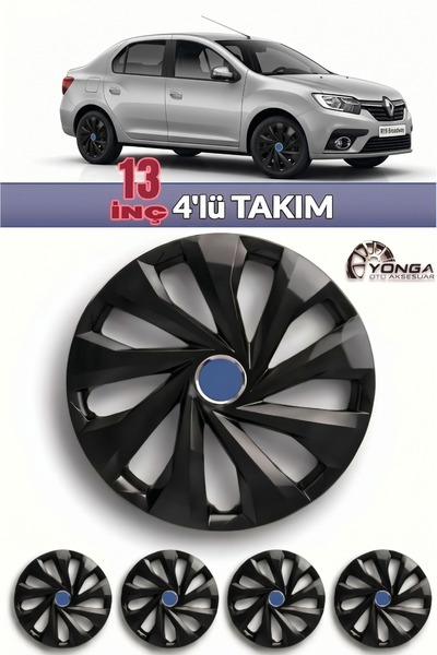 YONGA OTO AKSESUAR BROADWAY R19 13 İnç Jant Kapağı 4'lü Set Piano Black + 4 A...