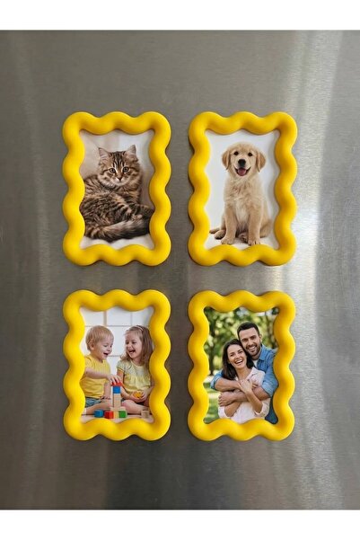 StoreGiz 4 Adet Sarı Çerçeve Magnet 10x7 cm 3D Baskı Buzdolabı Magneti - Foto...