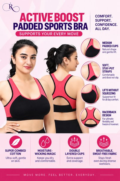 RAJNI Women’s Sports Bra Cotton Lycra RacerBack Breathable Wirefree Seamless ...