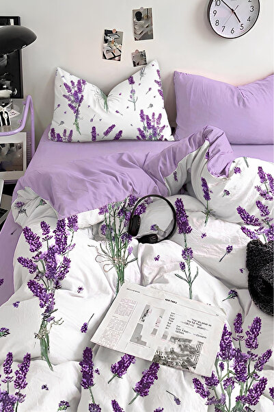 Always Single Duvet Cover Set with Elastic Sheets, Reversible Lavender