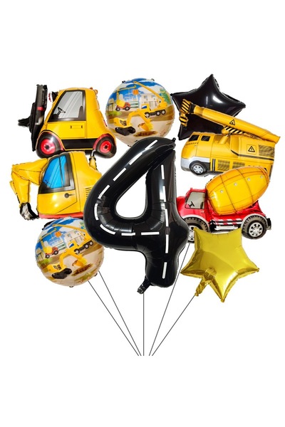 Choice1 Other 4 11Pcs Excavator Construction Theme Birthday Balloon Set - Col...