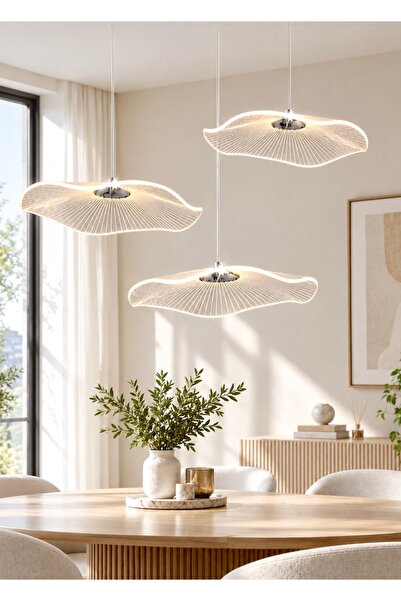 burenze Modern Tasarım Jellyfish Üçlü Sarkıt Led Avize Krom Gümüş Gövde